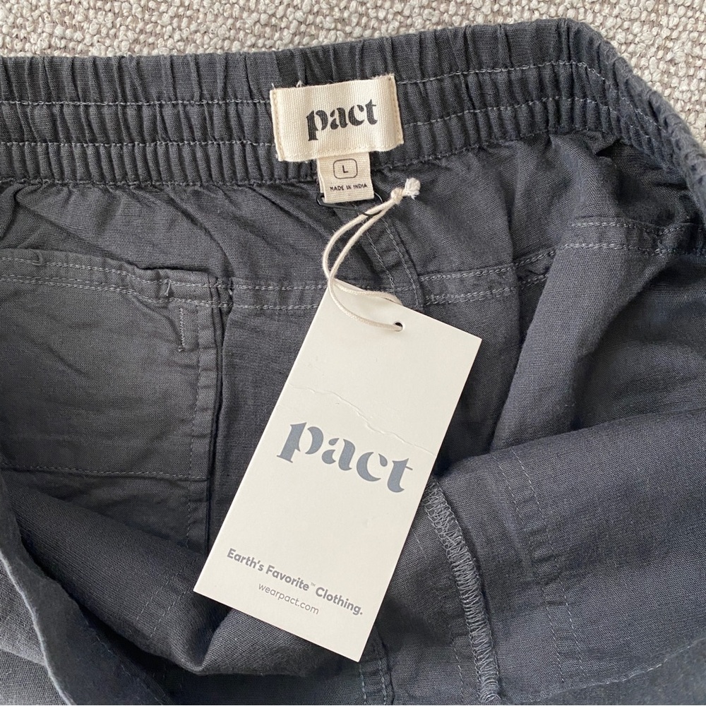 NWT Men's Pact Organic Cotton Linen Pull On Drawstring Shorts Grey Size Large - Picture 5 of 7